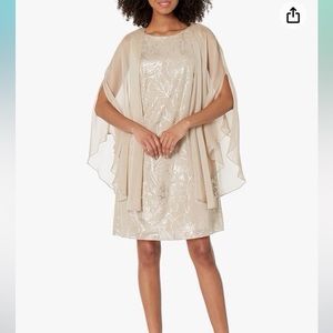 SLNY Women’s Foil Cape Chiffon Dress